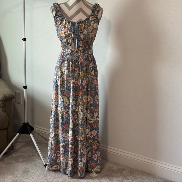 Women’s Ostoo Boho Floral Paisley Maxi Dress Sleeveless Smocked Bodice  Large - Picture 1 of 8